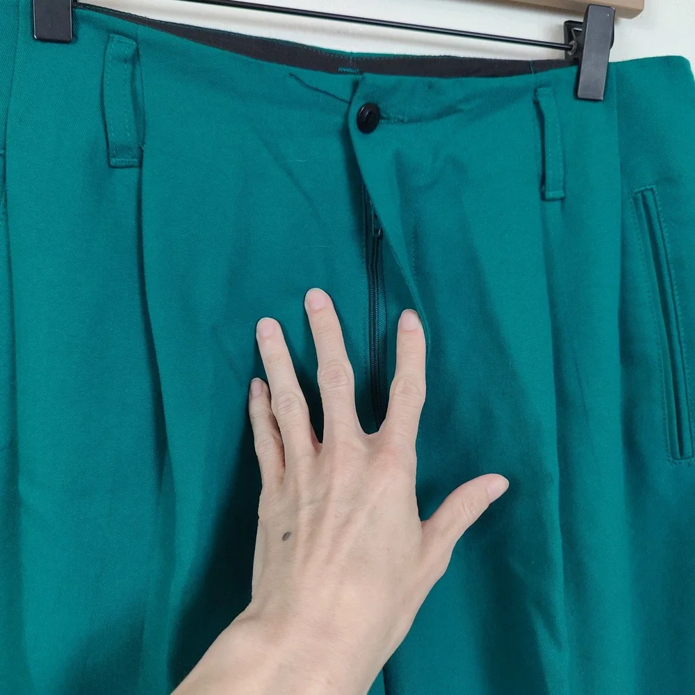 Vintage 90s JNCO Pants Mens 32‎ Teal Pleated Tapered Wool Blend Retro Streetwear